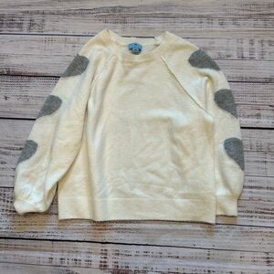 CeCe Cream Knit Sweater with hearts on sleeve